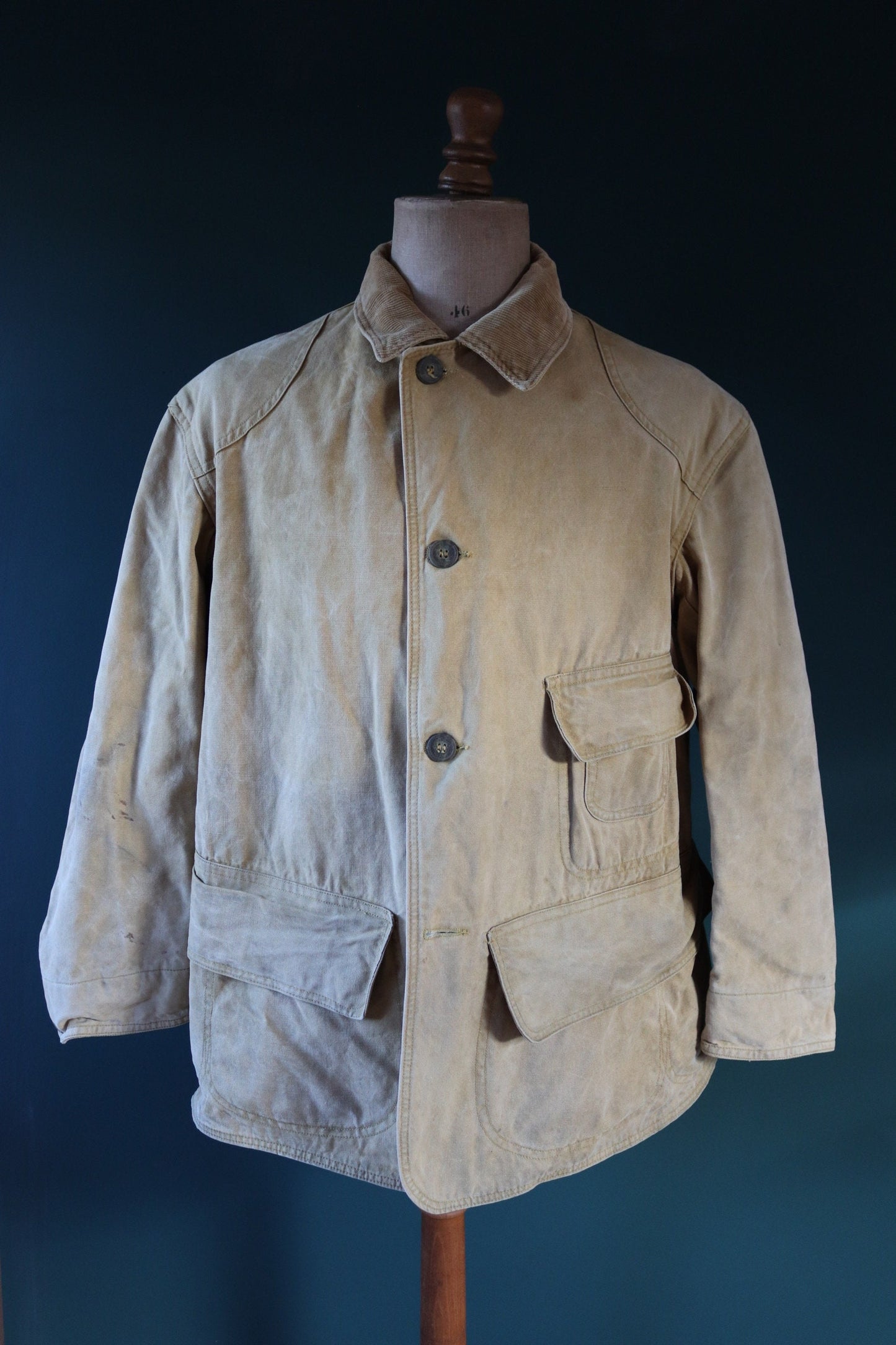 Vintage 1920s 20s 1930s 30s tin cloth duck cotton canvas hunting shooting jacket 48” chest Red Head American workwear work chore
