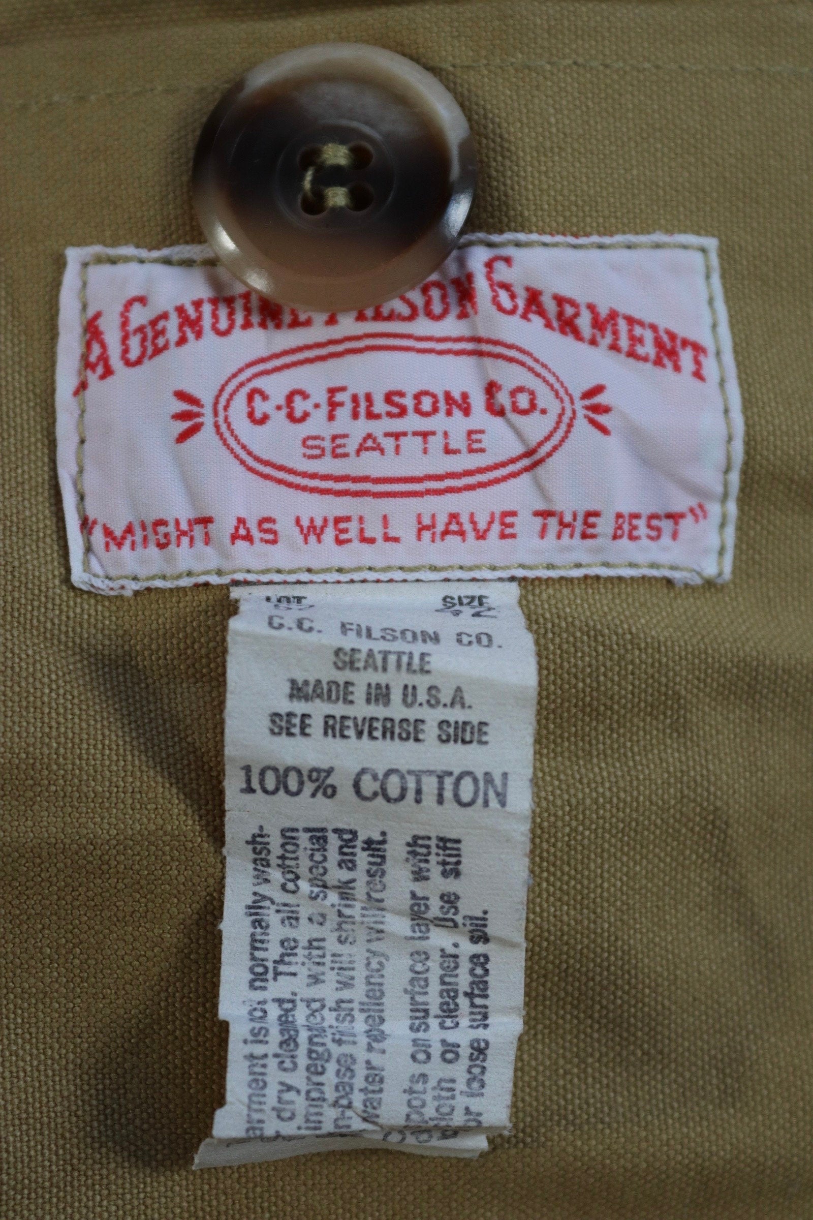 Vintage CC Filson tin cloth cotton canvas cruiser jacket 49” chest workwear work chore waterproof hunting