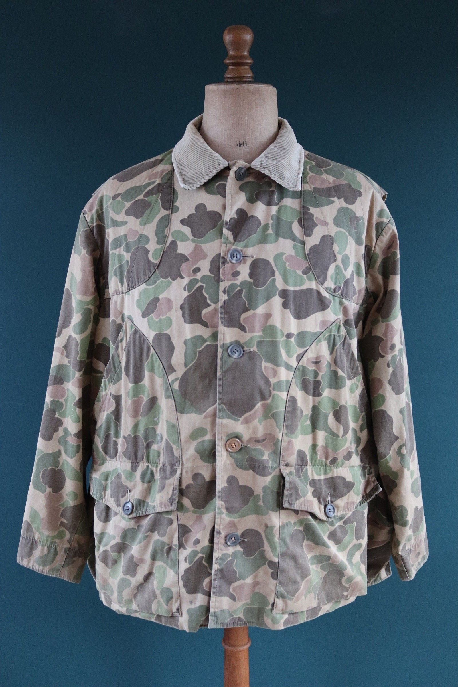 Vintage Eddie Bauer camo forest woodland American hunting jacket duck cotton 54" chest