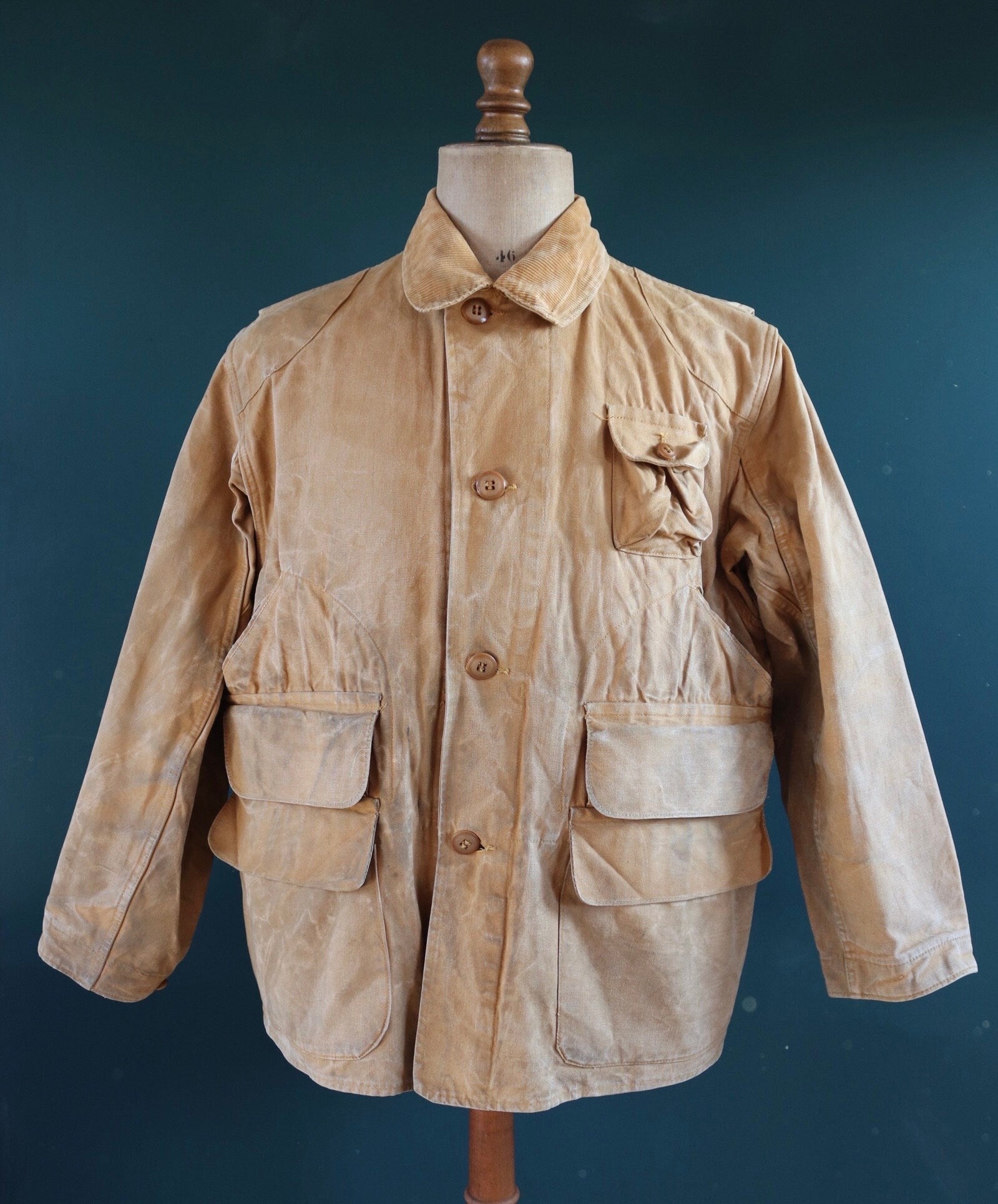 Vintage 1940s 40s Red Head tin cloth duck cotton canvas hunting shooting jacket 49” chest Red Head American workwear work chore