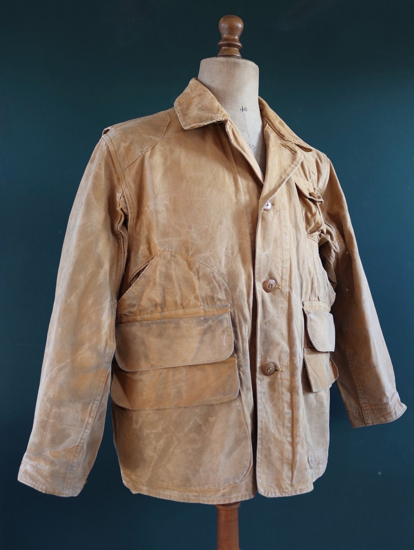 Vintage 1940s 40s Red Head tin cloth duck cotton canvas hunting shooting jacket 49” chest Red Head American workwear work chore