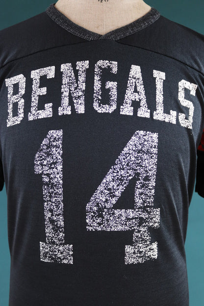 Vintage 1980s 80s Cincinnati Bengals American football black orange tiger stripe nylon durene shirt sports sportswear 41” chest NFL