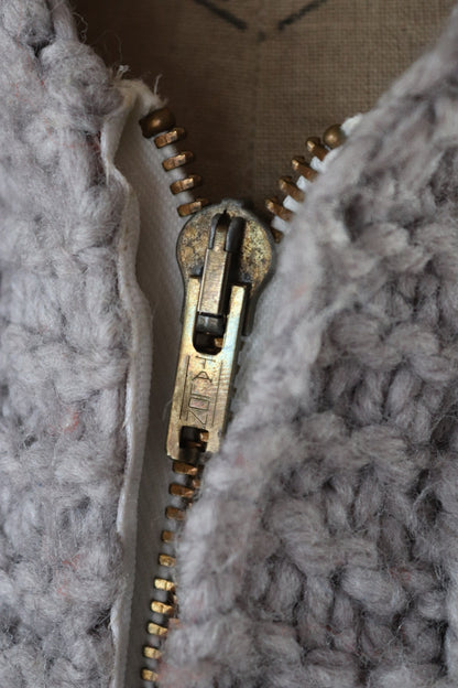 Vintage 1970s 70s hand knitted novelty snowflake thick acrylic cowichan sweater cardigan jumper knit Talon zipper shawl collar 46” chest