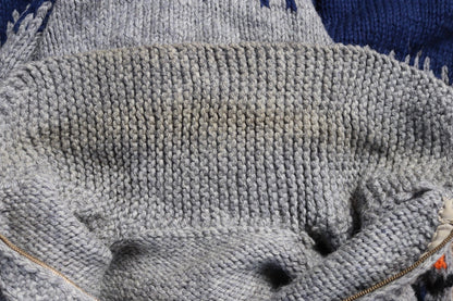 Vintage 1960s 60s hand knitted grey blue orange thick wool cowichan sweater cardigan jumper knit zipper shawl collar 50” chest