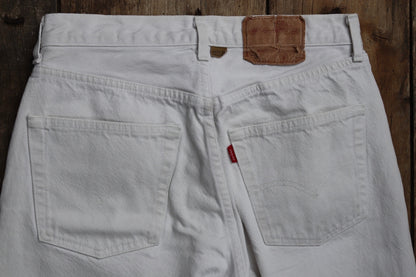 Vintage 1990s white denim Levis 501 jeans - Levi Strauss red tab - small e - 29” x 28” - made in France