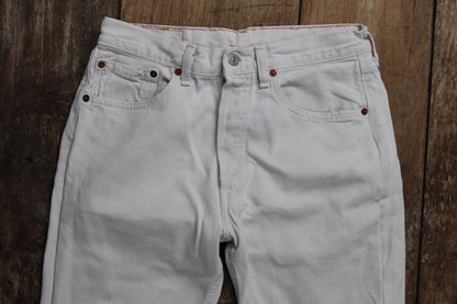 Vintage 1990s white denim Levis 501 jeans - Levi Strauss red tab - small e - 30” x 27” - made in France