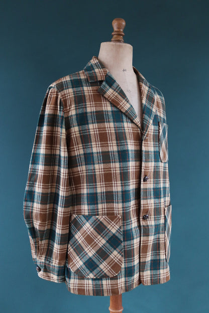 Vintage Pendleton wool 49er Topster jacket shirt brown green tartan plaid checked surf Ivy League style mod 46” chest