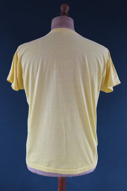 Vintage 1980s yellow t shirt - Screen Stars - Sand Bar beach tourist print - sportswear - 42” chest