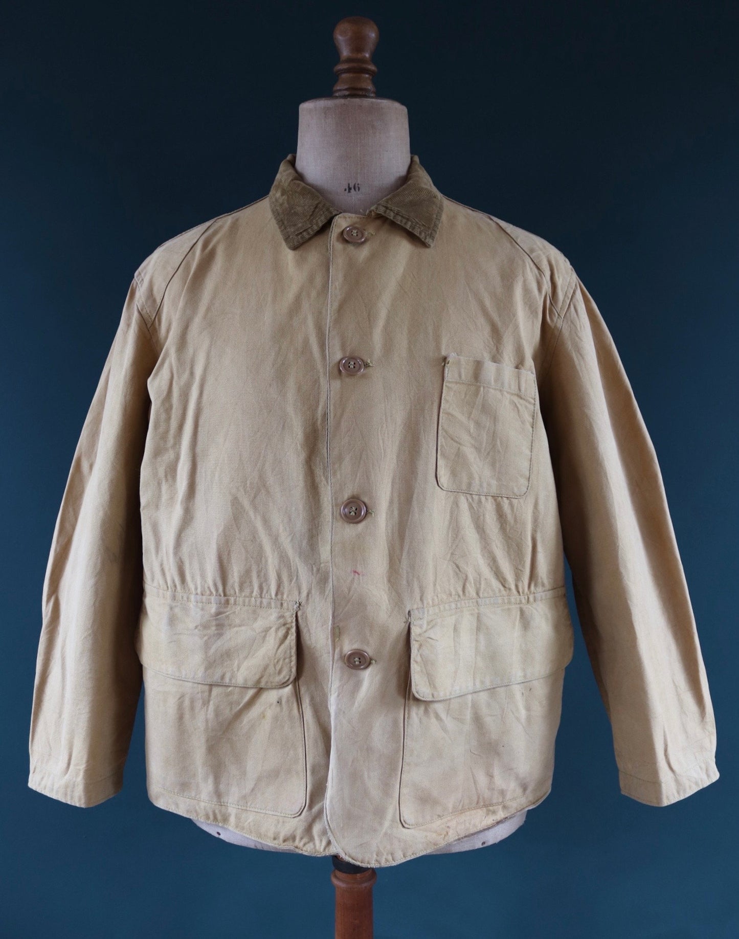 Vintage 1950s 50s 1960s 60s American Field Hettrick tan brown duck cotton canvas jacket hunting shooting American 47” chest workwear chore