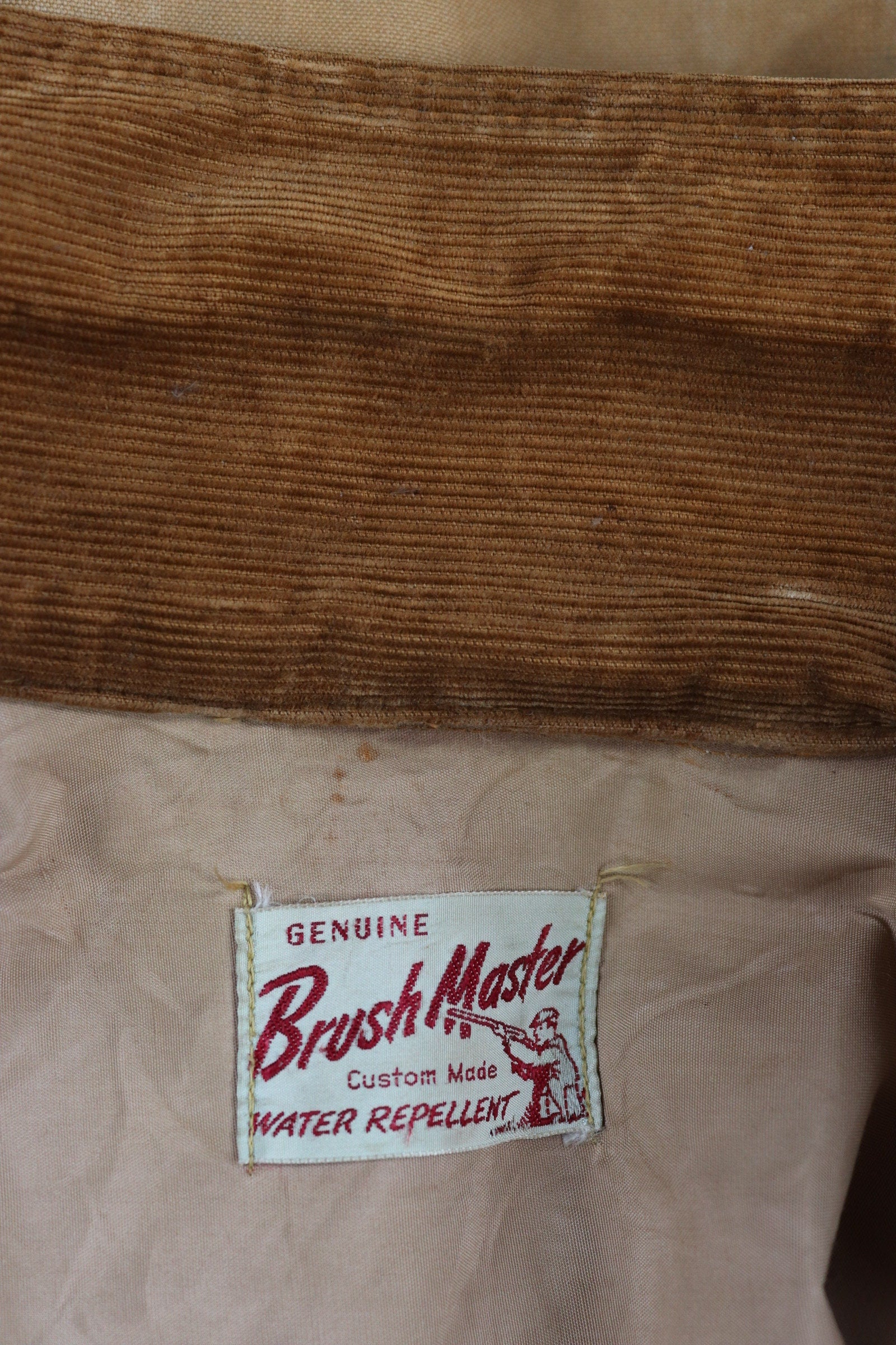 Vintage 1960s 60s Brush Master tan brown duck cotton canvas jacket hunting shooting American 46” chest workwear work chore