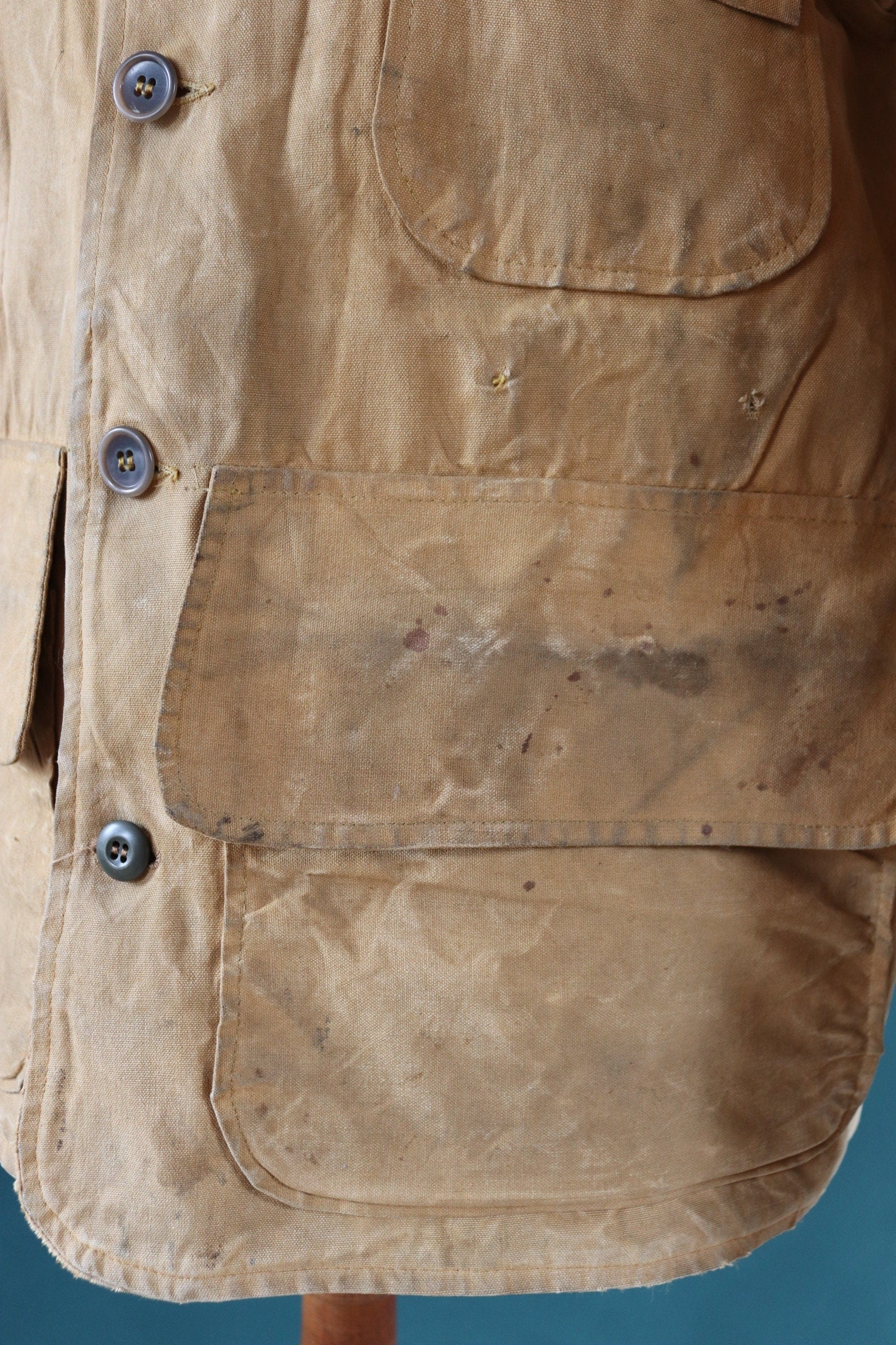 Vintage 1960s workwear jacket - Brush Master - tan brown duck cotton canvas - American hunting - 46” chest