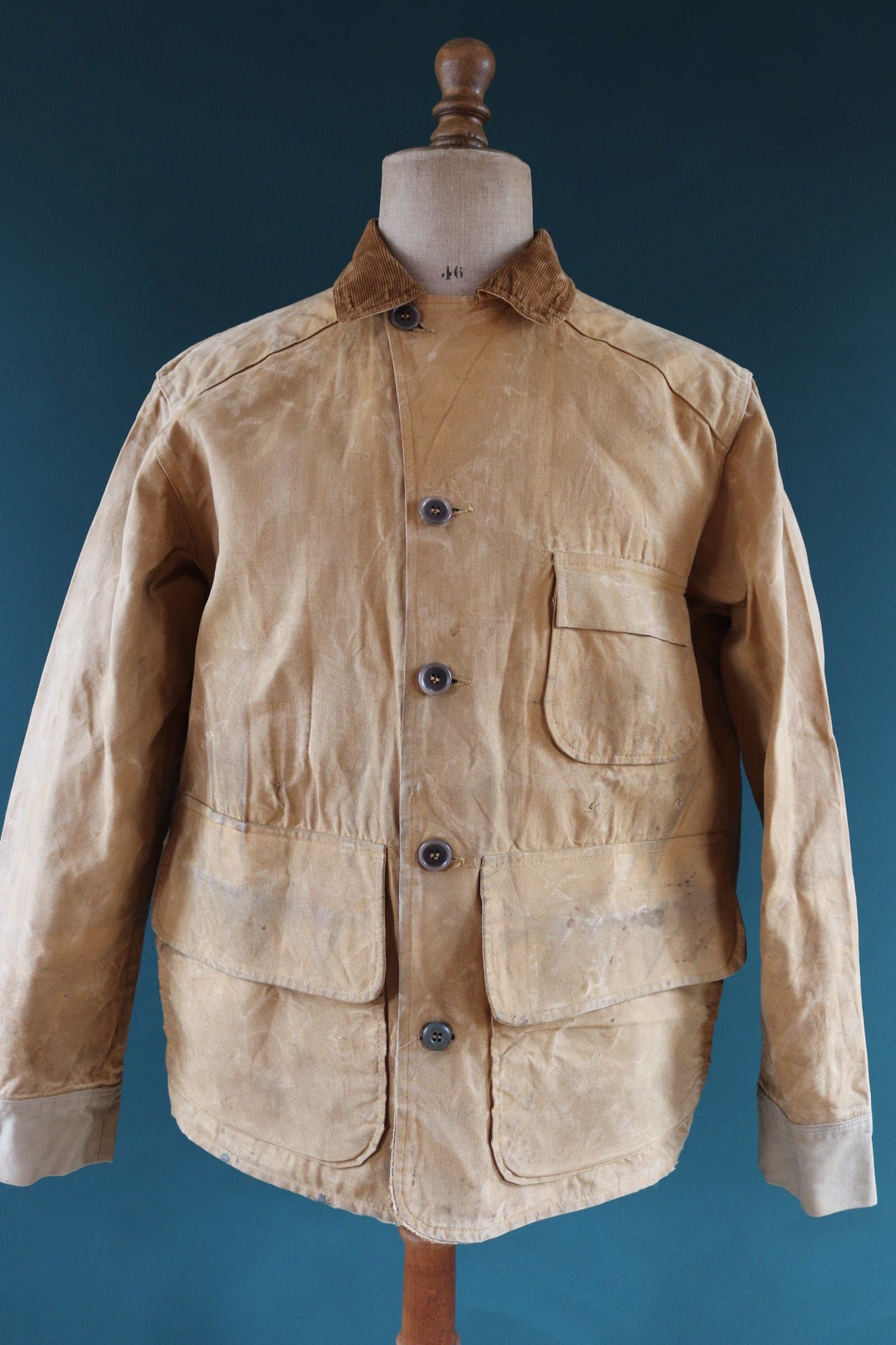 Vintage 1960s 60s Brush Master tan brown duck cotton canvas jacket hunting shooting American 46” chest workwear work chore