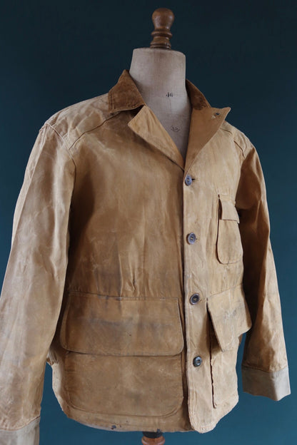 Vintage 1960s 60s Brush Master tan brown duck cotton canvas jacket hunting shooting American 46” chest workwear work chore