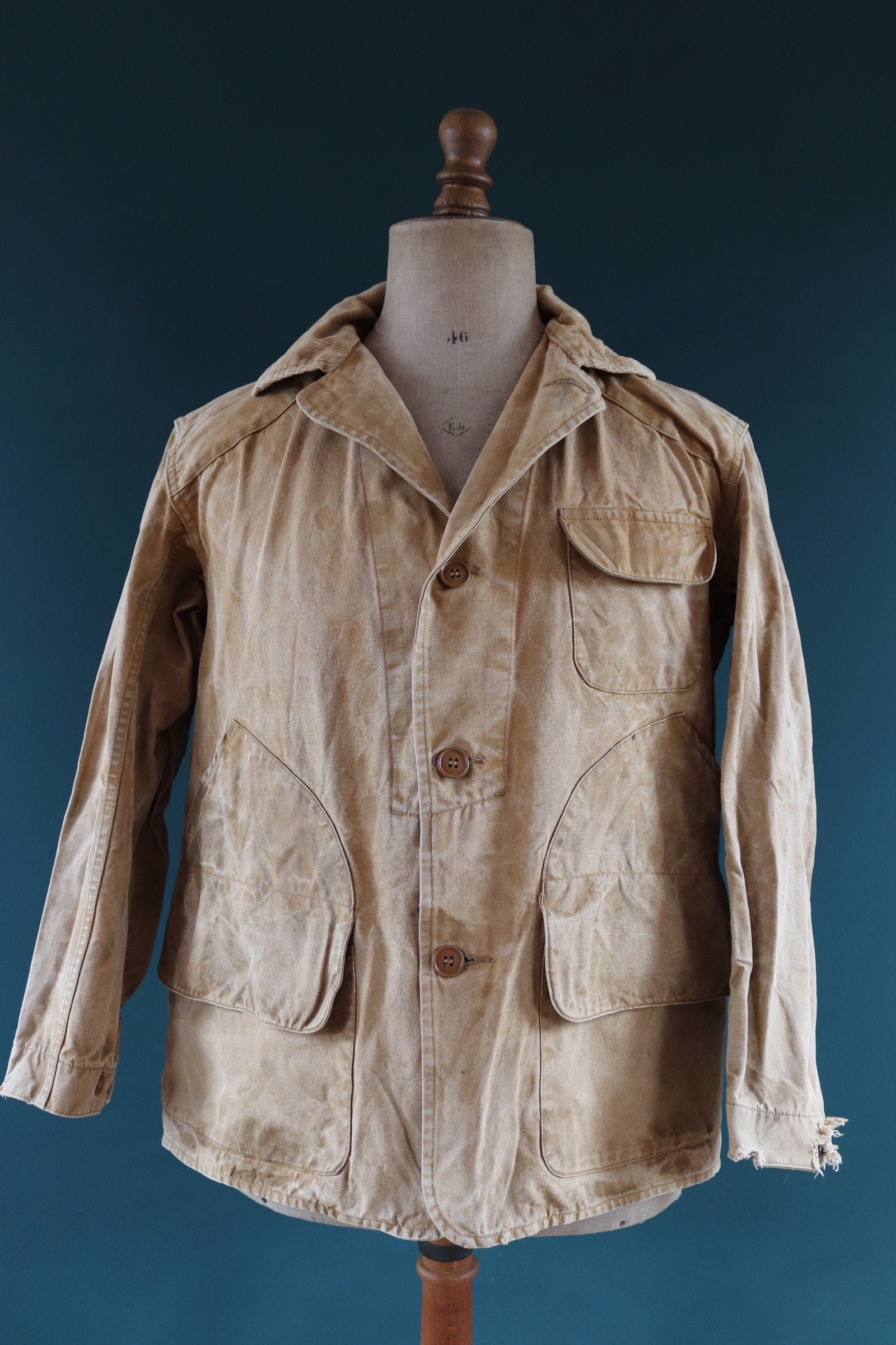 Vintage 1970s 70s Western Field Montgomery Ward tan brown duck cotton canvas jacket hunting shooting American 49” chest workwear work chore