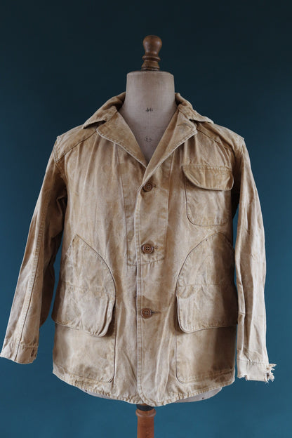 Vintage 1970s 70s Western Field Montgomery Ward tan brown duck cotton canvas jacket hunting shooting American 49” chest workwear work chore