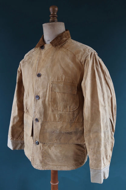 Vintage 1960s 60s Brush Master tan brown duck cotton canvas jacket hunting shooting American 46” chest workwear work chore