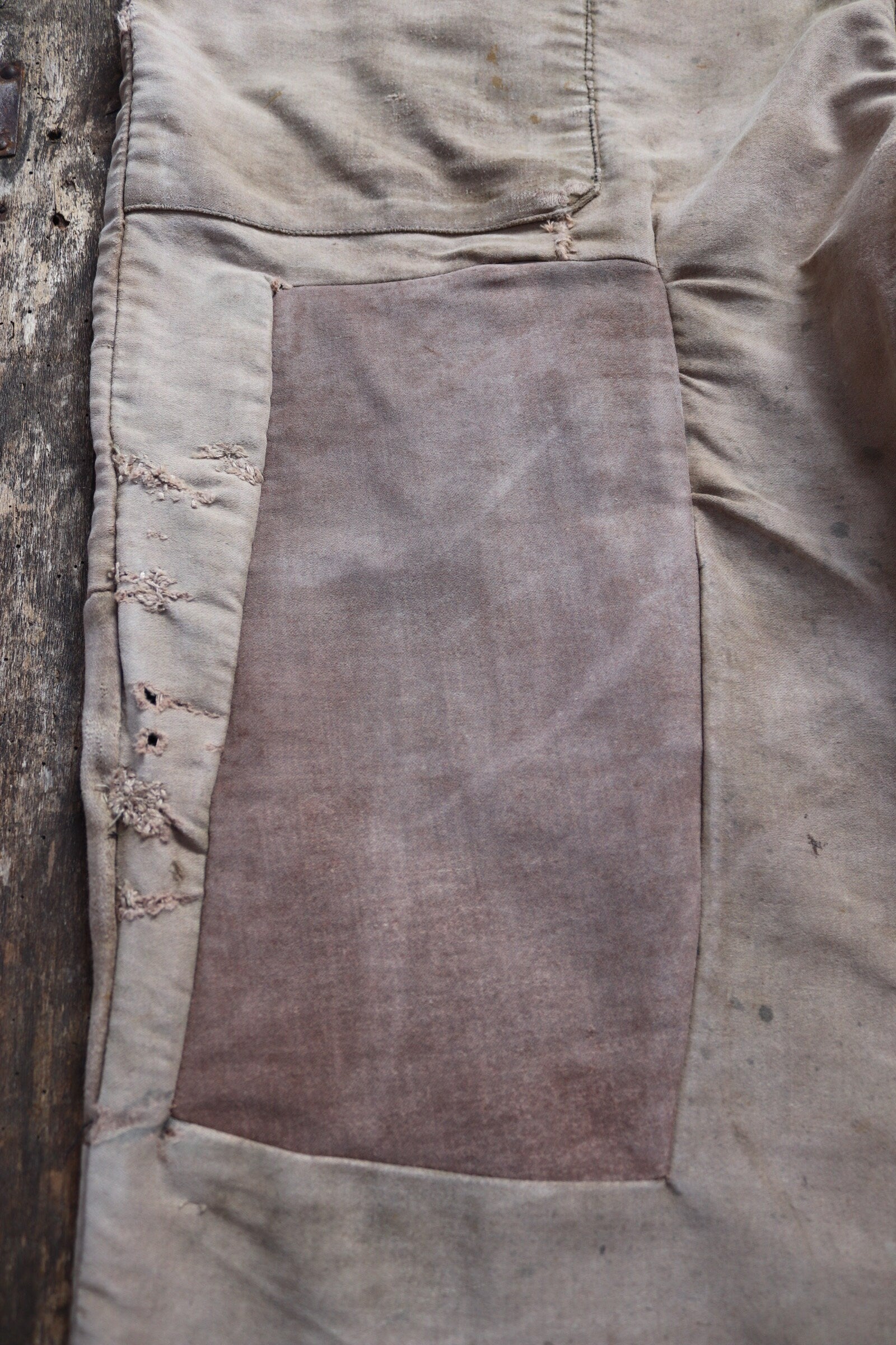 Vintage 1950s French workwear dungarees overalls Le Mont St Michel brown moleskin work chore patched repaired darned 40” 41” 42” x 28”