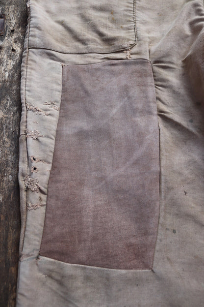 Vintage 1950s French workwear dungarees overalls Le Mont St Michel brown moleskin work chore patched repaired darned 40” 41” 42” x 28”