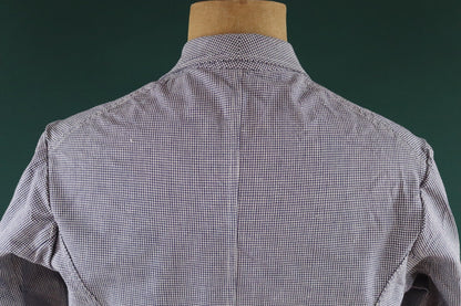 Vintage French work jacket 1960s 1970s puppytooth dogtooth blue white check butchers double breasted workwear chore 44" chest