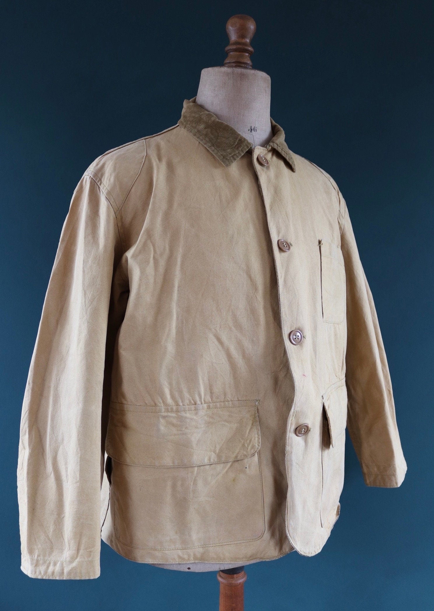 Vintage 1950s 50s 1960s 60s American Field Hettrick tan brown duck cotton canvas jacket hunting shooting American 47” chest workwear chore
