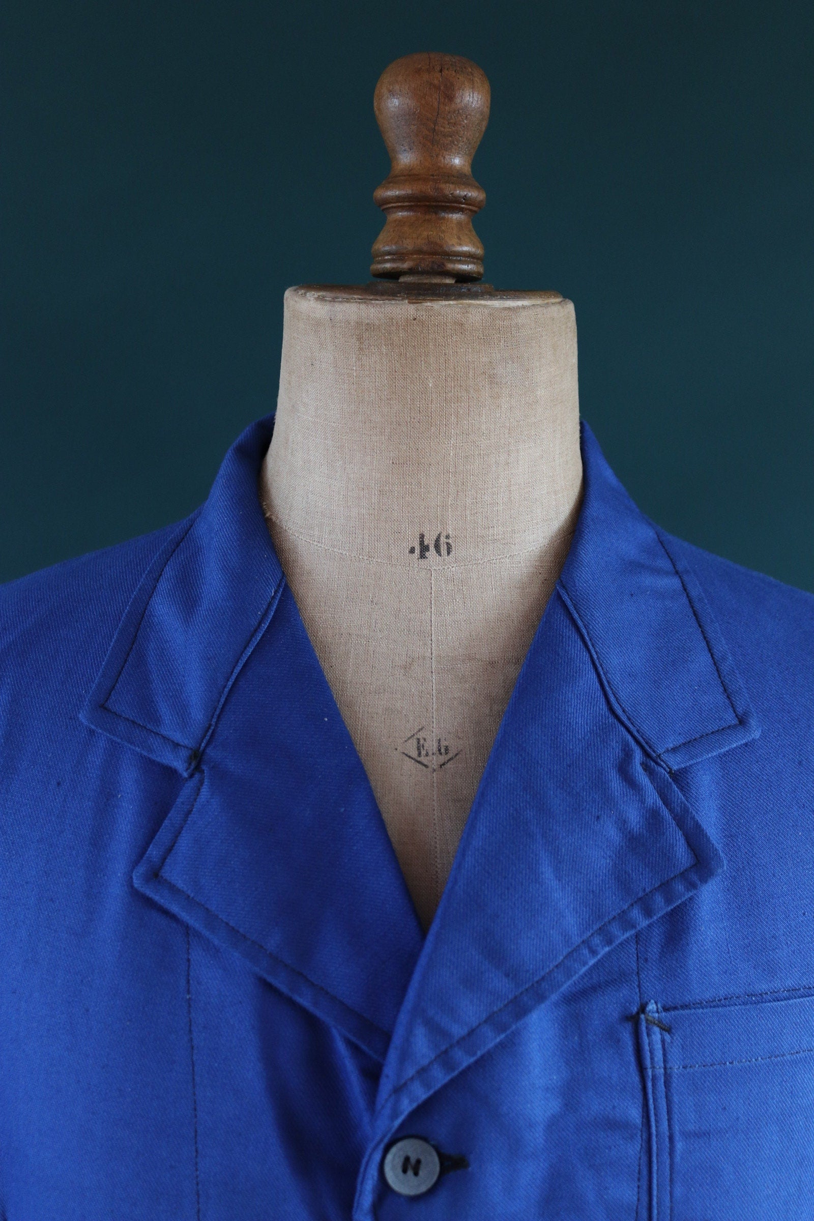Vintage WW2 workwear jacket 1940s deadstock Swedish military hospital indigo blue cotton twill work chore 42” chest