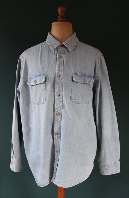 Vintage Levis Levi Strauss pale blue chambray denim shirt cowboy western 53" chest red tab