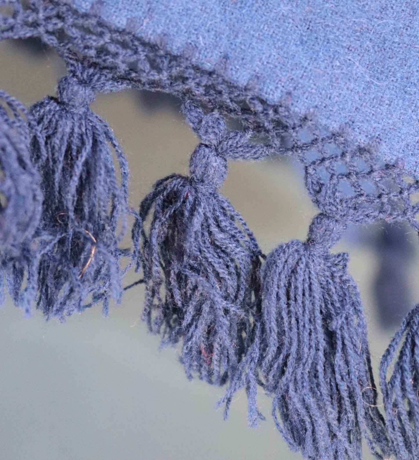 Vintage 1960s embroidered hippy poncho - hooded cape - blue wool cloak with tassels - Wooodstock