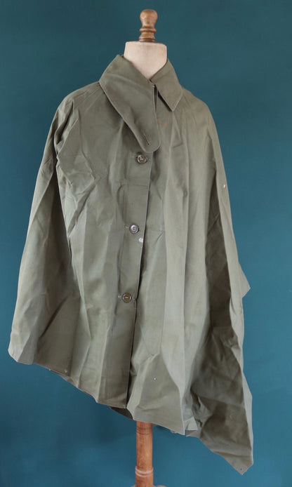 Vintage 1950s British army gas cape - waterproof poncho - rubberised cotton - khaki green - rainproof walking - size free