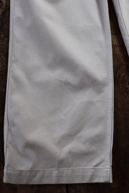 Vintage French white cotton trousers pants 1950s 1960s fall front wide leg Marine Nationale navy naval 31” x 28” riviera beach