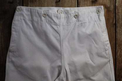 Vintage French white cotton trousers pants 1950s 1960s fall front wide leg Marine Nationale navy naval 31” x 28” riviera beach