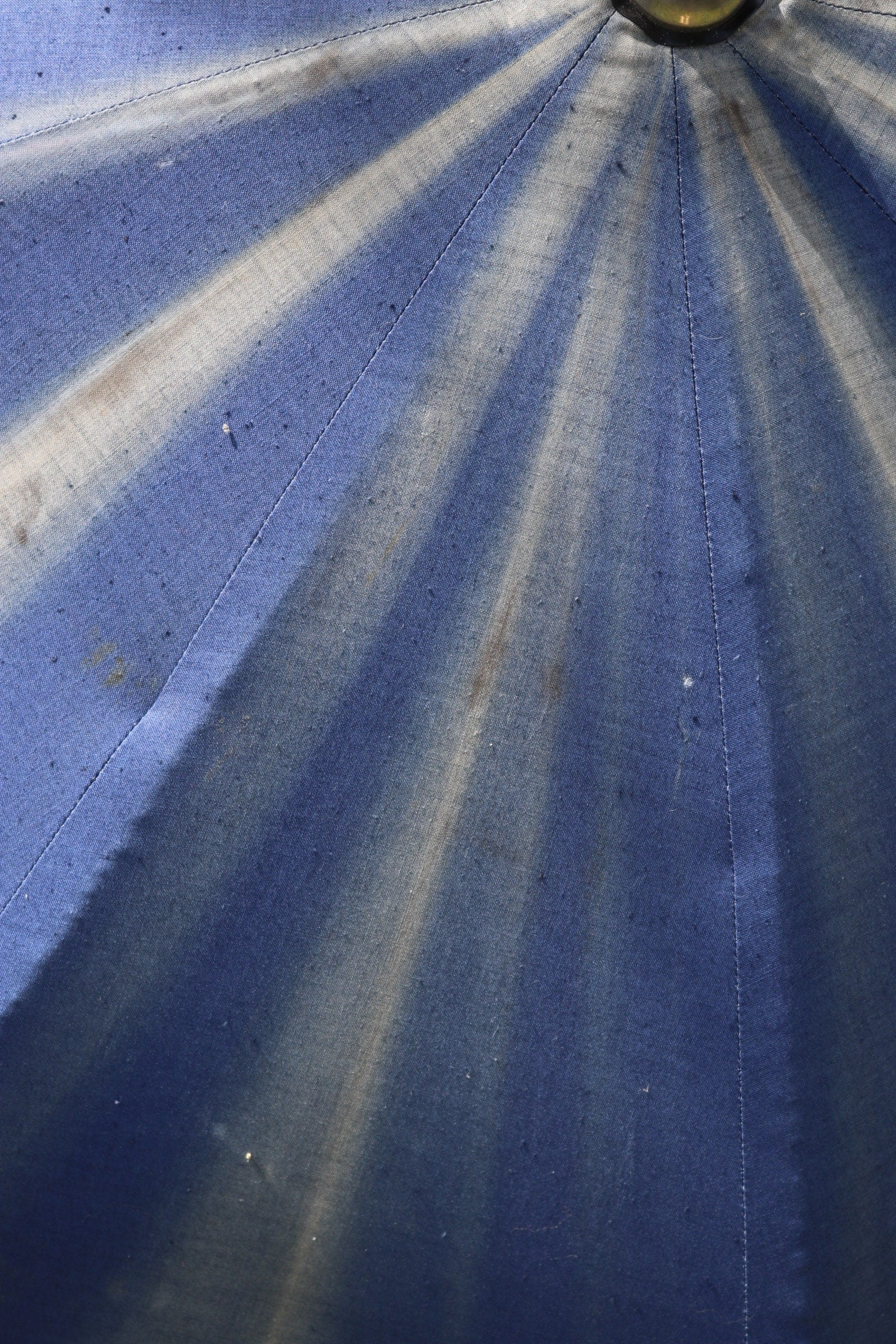 Vintage 1920s French indigo parasol - sun faded cotton umbrella - antique workwear