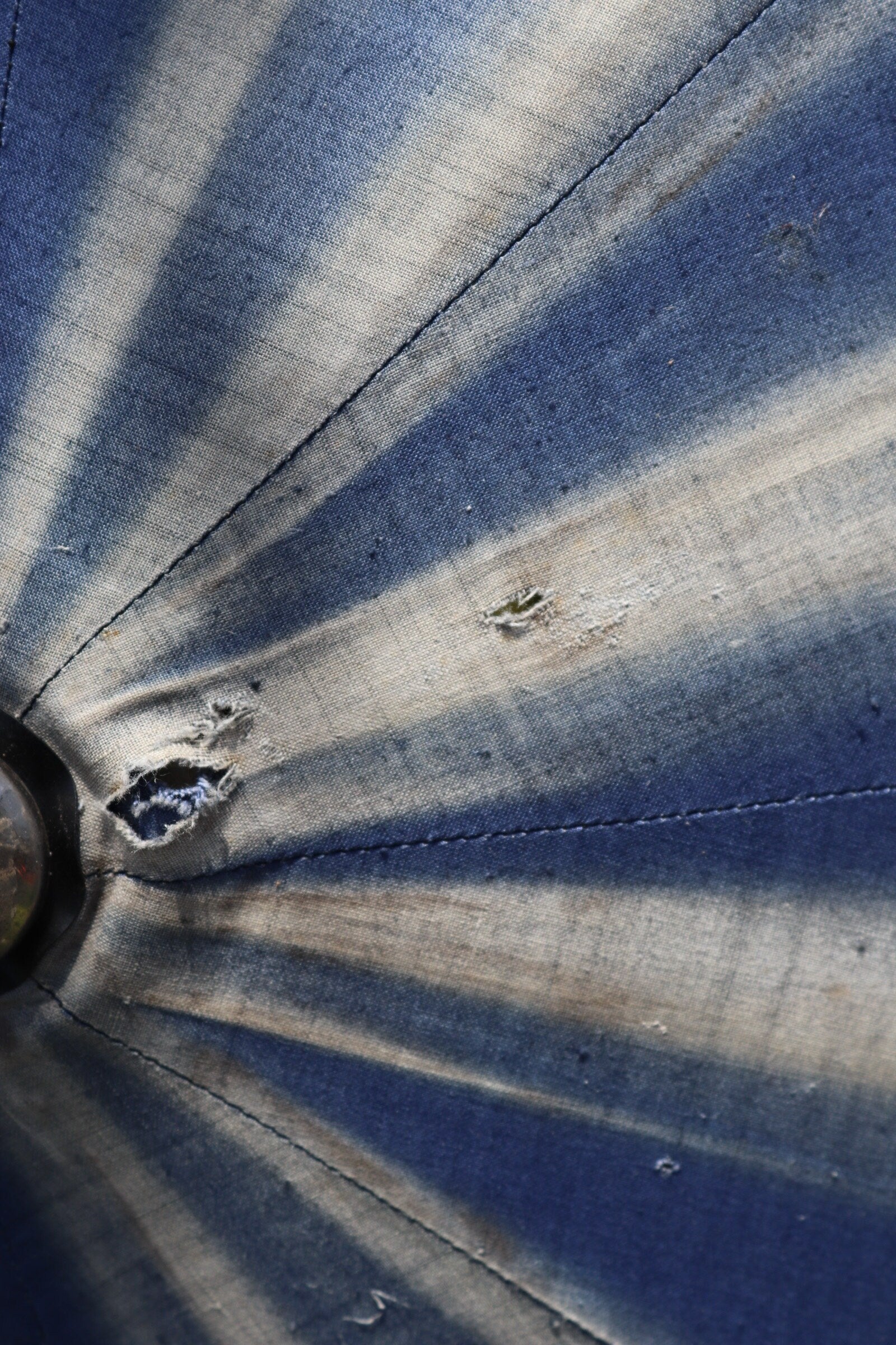 Vintage French garden parasol umbrella workwear 1920s 1930s shepherd sun faded indigo work chore farm patio