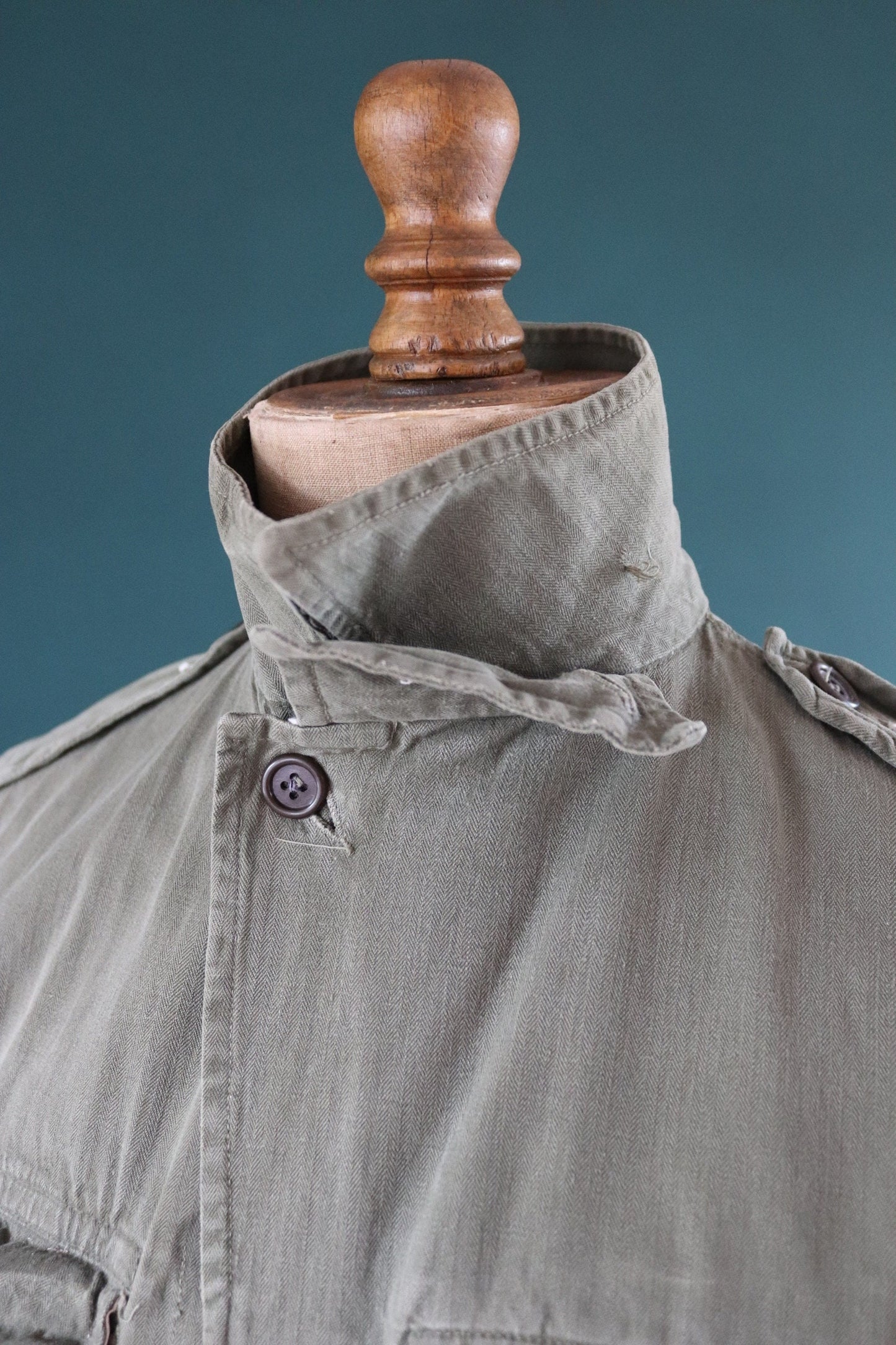 Vintage French army jacket 1950s M47 M 47 field utility military 41” chest khaki green HBT herringbone twill