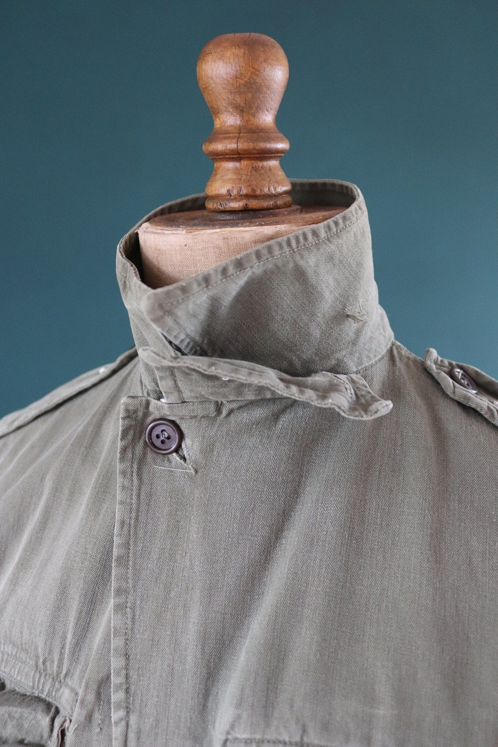 Vintage French army jacket 1950s M47 M 47 field utility military 41” chest khaki green HBT herringbone twill