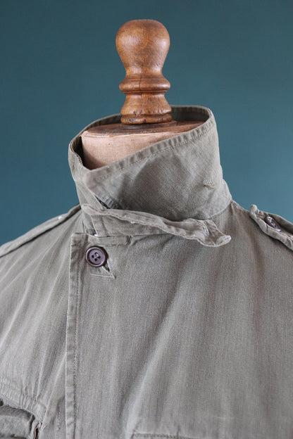 Vintage French army jacket 1950s M47 M 47 field utility military 41” chest khaki green HBT herringbone twill