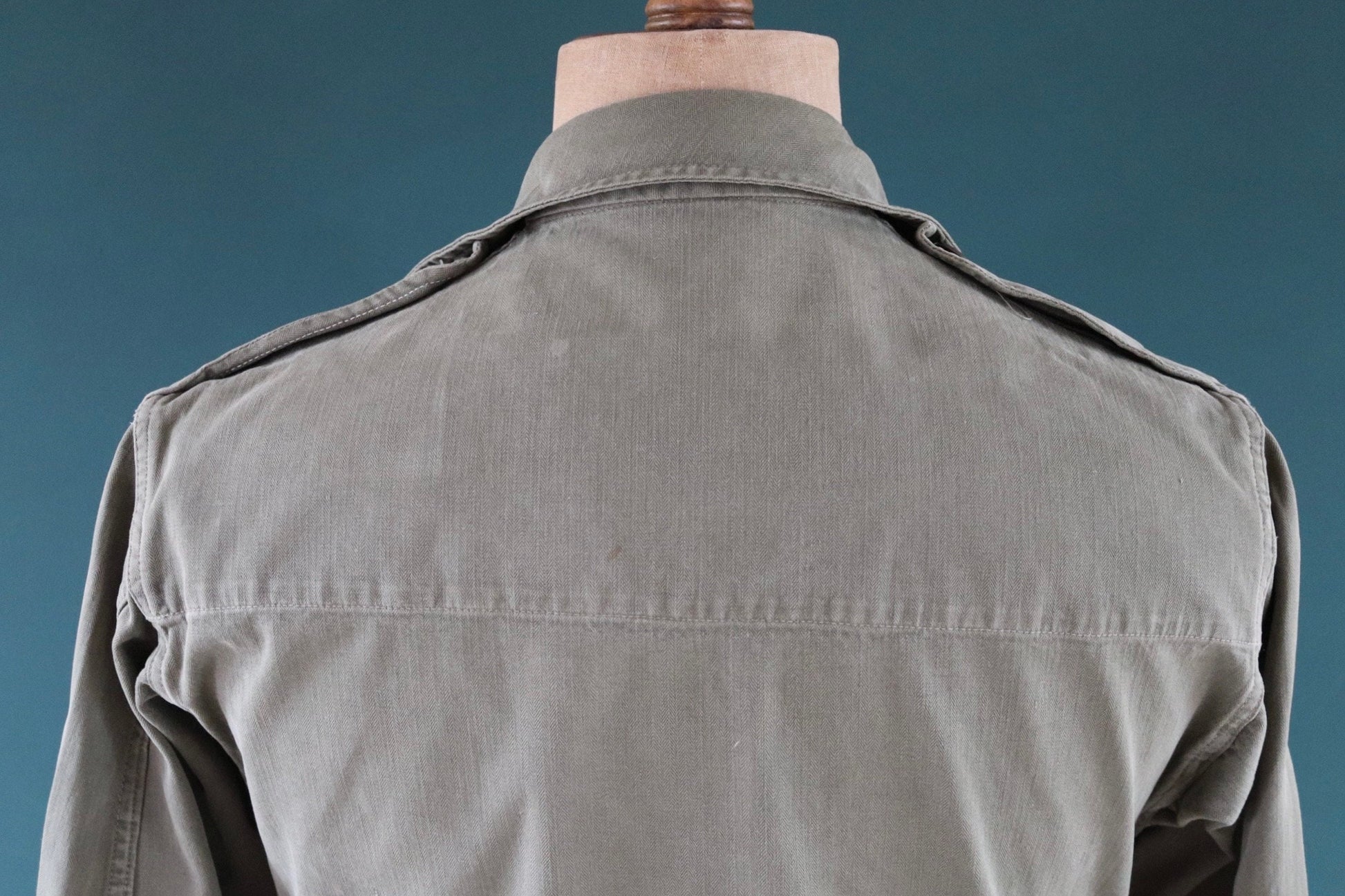 Vintage French army jacket 1950s M47 M 47 field utility military 41” chest khaki green HBT herringbone twill