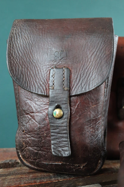 Vintage brown leather bag pouch hip belt 1930s 30s 1940s Swedish army military tool hand stitched riveted festival garden