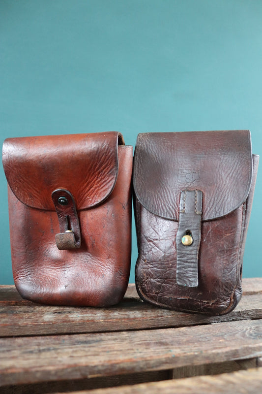 Vintage 1930s 30s 1940s Swedish army military brown leather hip belt bag pouch KG ammo cartridge tool hand stitched riveted festival garden