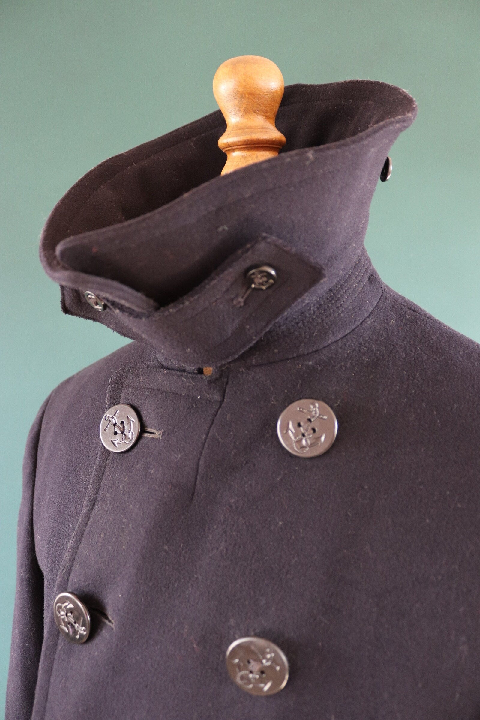 Vintage 1940s 40s WW2 midnight blue USN US navy naval wool pea deck coat jacket 39" chest military double breasted reefer