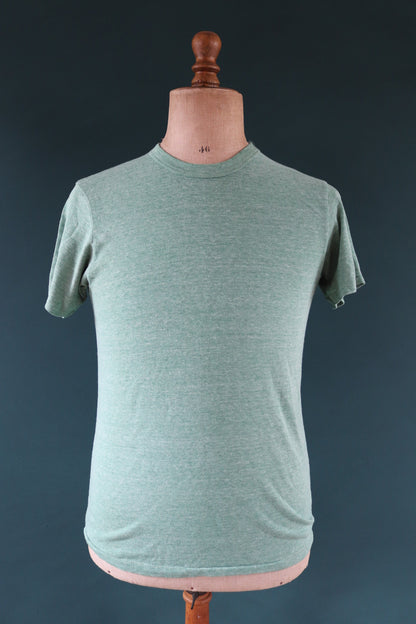 Vintage 1980s 80s 50/50 green marl sportswear plain paper thin t shirt 38” chest surf sports