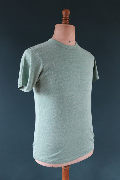 Vintage 1980s 80s 50/50 green marl sportswear plain paper thin t shirt 38” chest surf sports