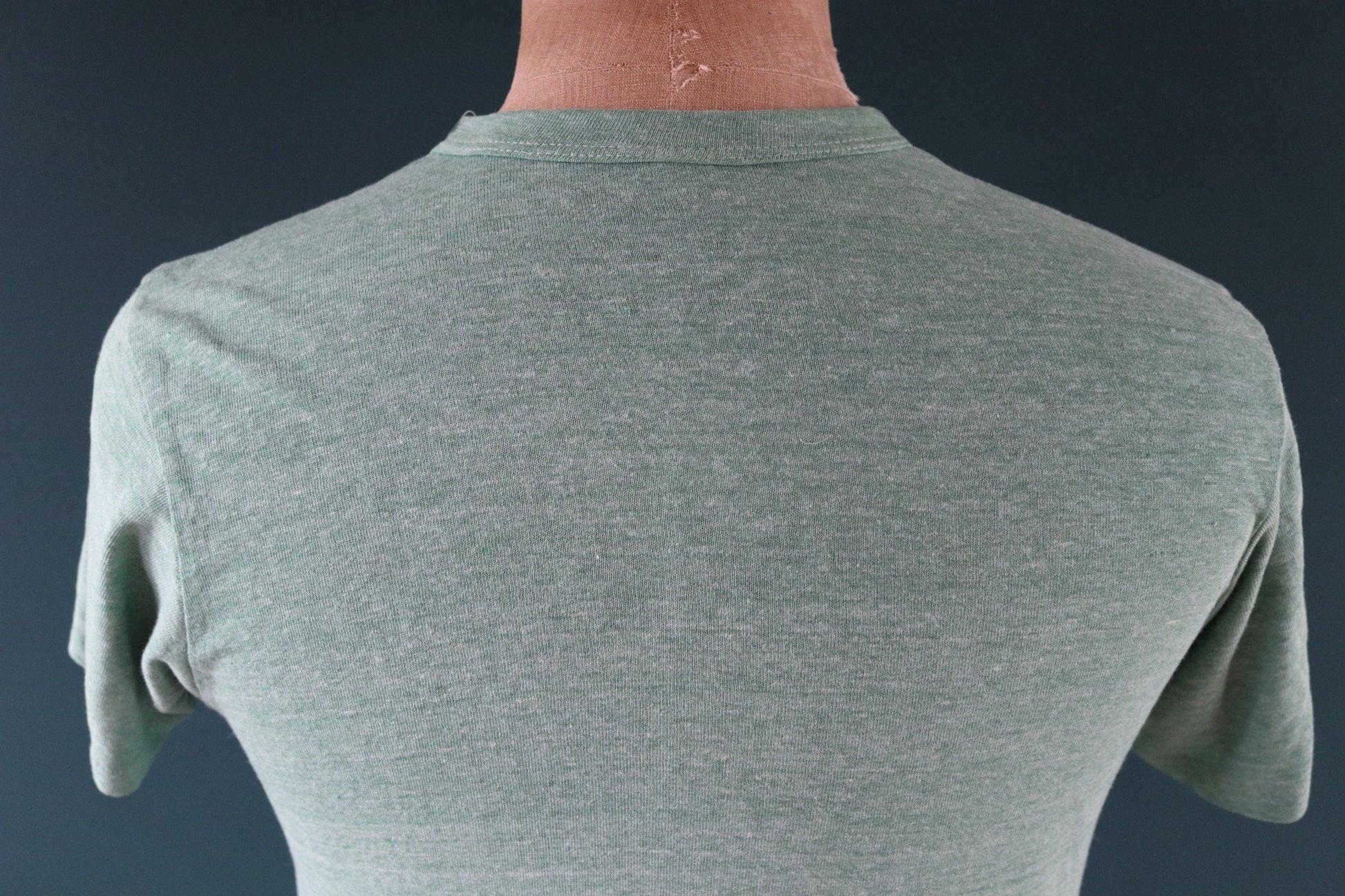 Vintage 1980s 80s 50/50 green marl sportswear plain paper thin t shirt 38” chest surf sports