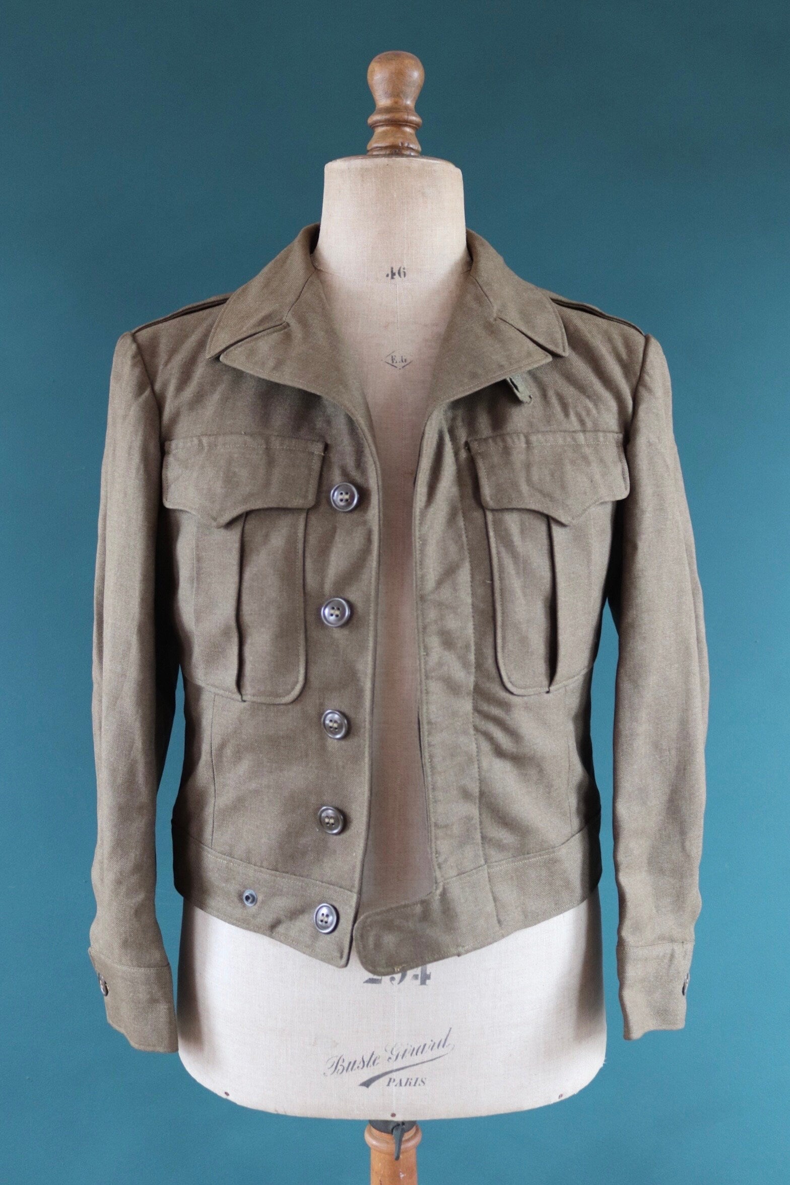 Vintage 1940s 40s 1945 WW2 US army military Ike field jacket blouson khaki wool 40" chest