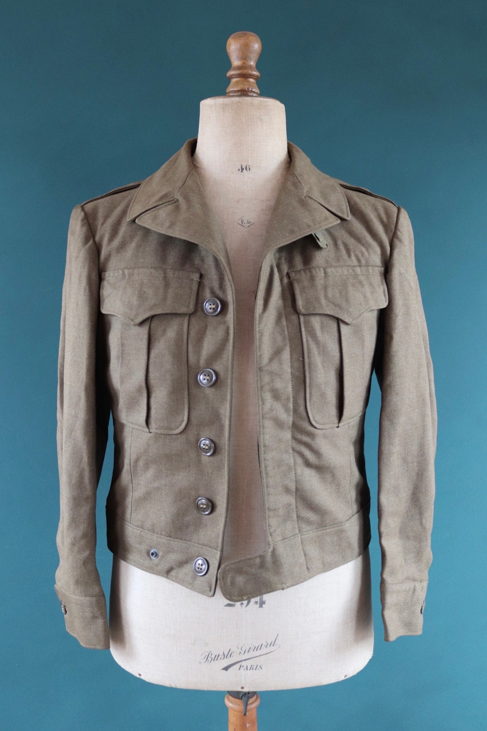 Vintage 1940s Ike jacket - WW2 US army - military field blouson - khaki wool - 40" chest