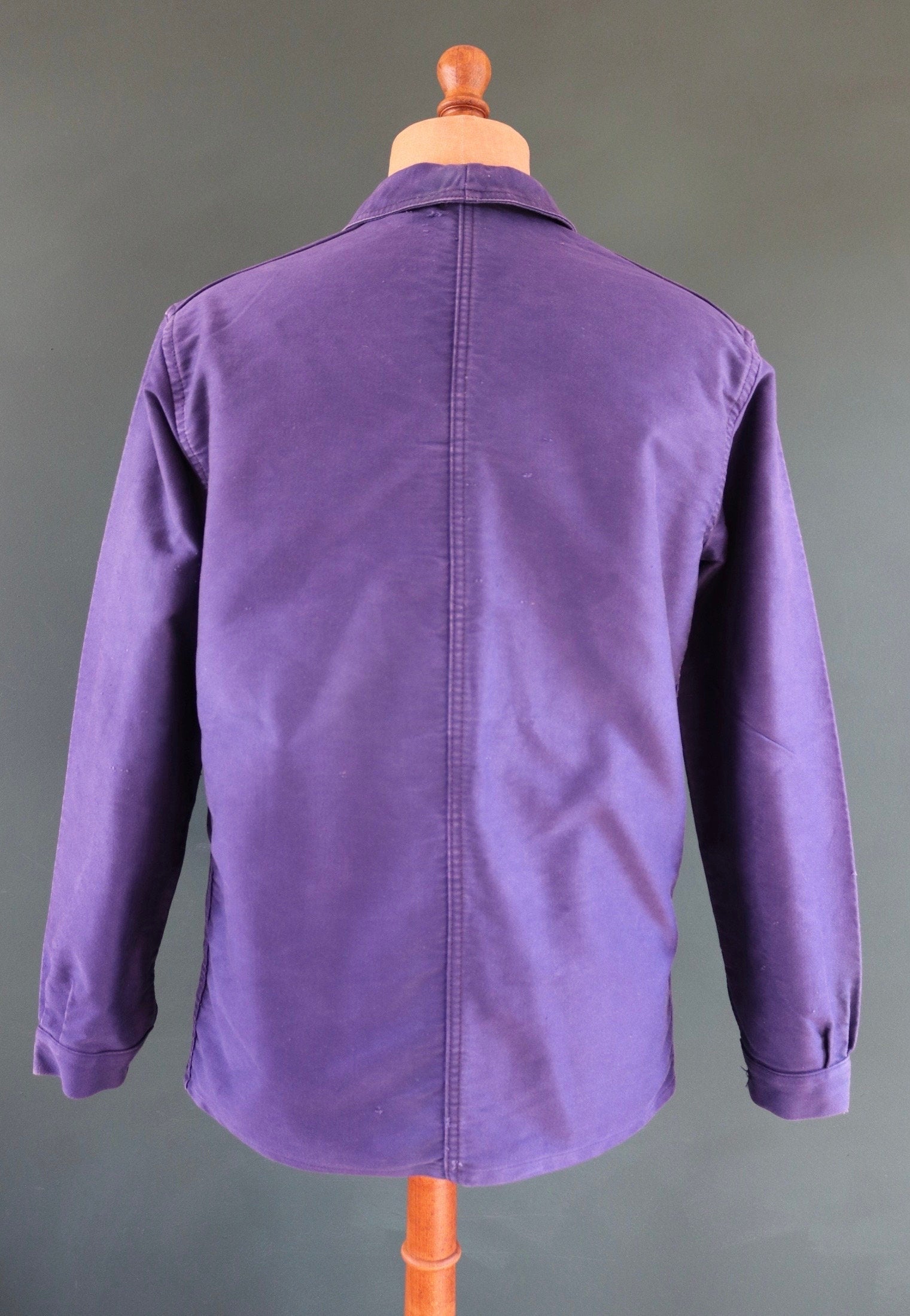 Vintage French blue chore jacket 1950s workwear Le Diable Rouge moleskin work faded 44” chest bleu de travail