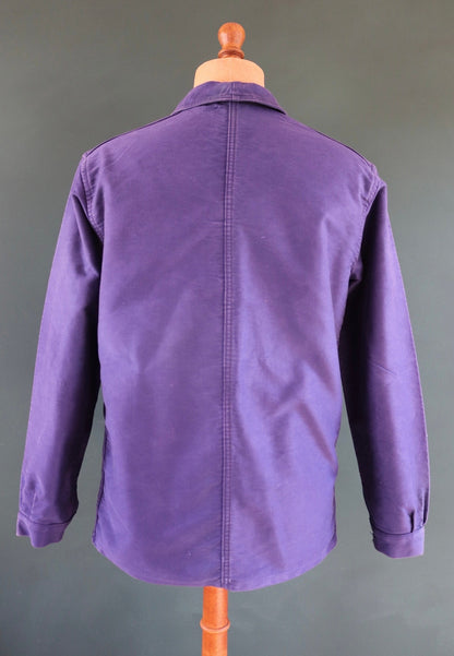 Vintage French blue chore jacket 1950s workwear Le Diable Rouge moleskin work faded 44” chest bleu de travail