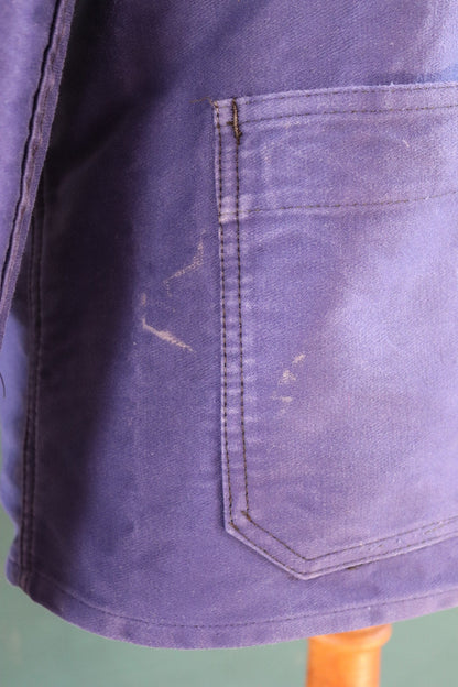 Vintage French blue chore jacket 1950s workwear Le Diable Rouge moleskin work faded 44” chest bleu de travail