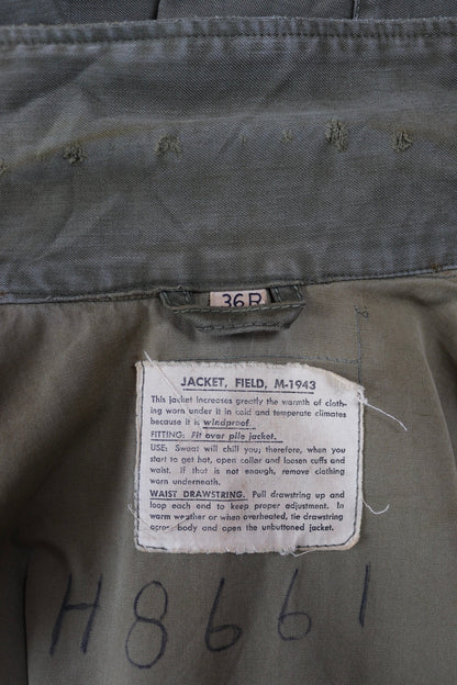 Vintage 1940s 40s US army military M-43 M43 M 43 field utility jacket olive green WW2 45” chest