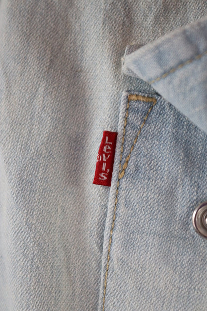 Vintage Levis Levi Strauss pale blue chambray denim shirt cowboy western 44" chest red tab pearl snap saw tooth
