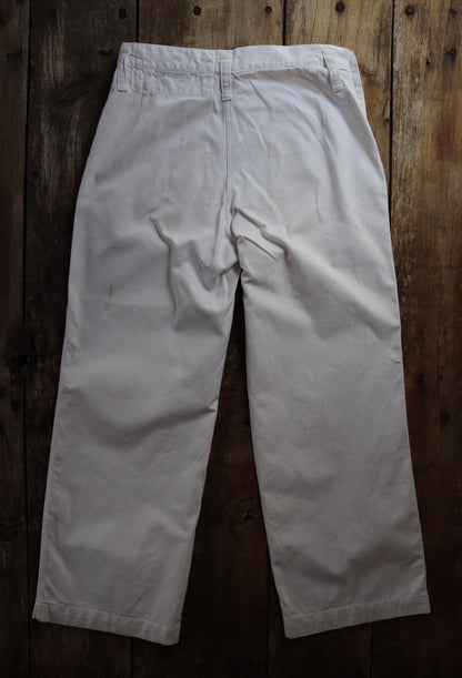 Vintage French white cotton trousers pants 1950s 1960s fall front wide leg Marine Nationale navy naval 31” x 28” riviera beach